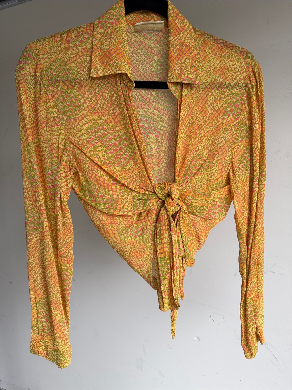 Cache Yellow & Pink Tie-Front Button Down Shirt